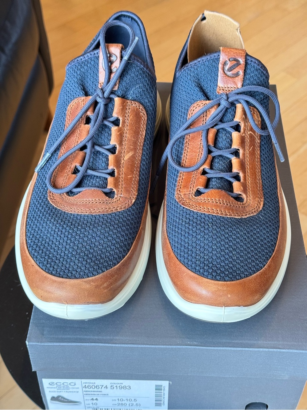 Ecco Navy and Brown Men's Casual Lace-Up Sneakers
